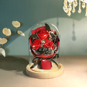 Eternal Flower Glass Dome Ornament Birthday Valentines Day Gift Dried Flower Bouquet Soap Flower Birthday Present for Girlfriend Rose Flower