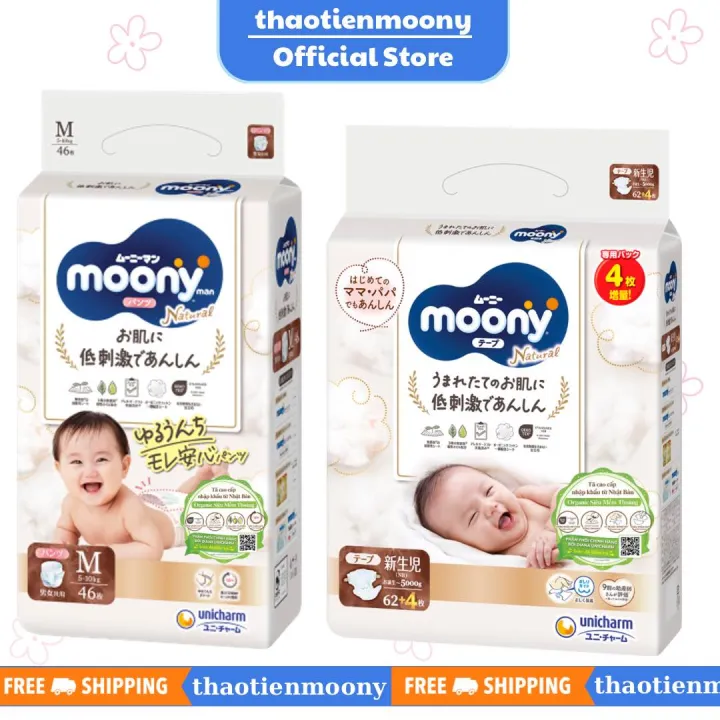 Bỉm Moony Natural Nội Địa Chính Hãng - Tã Dán/ Tã Quần Đủ Size NB63/S58/M48/L36/XL32