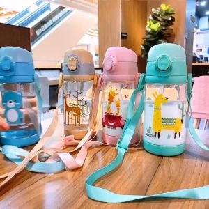 500 มิลลิลิตรเด็กถ้วยน้ําสร้างสรรค์การ์ตูนเด็กให้อาหารถ้วยด้วยหลอดรั่วซึมขวดน้ํากลางแจ้งแบบพกพาเด็กถ้วยถ้วย
