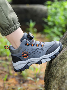 Abckings Kids Hiking Shoes Boys Waterproof High Top Outdoor Shoes Teenagers Rotate Button Non Slip Travel Shoes