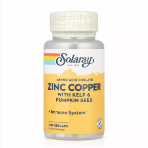 Solaray Zinc Copper with Kelp & Pumpkin Seed 100 VegCaps – Immune Support Antioxidant Mineral Supplement
