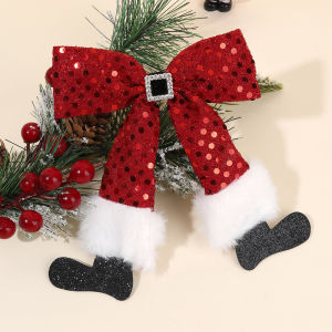Kẹp Tóc Giáng Sinh Cho Bé Gái Nơ Đỏ Đính Sequin Quần Ông Già Noel Kẹp Tóc Thời Trang Phụ Kiện Tóc Dự Tiệc Giáng Sinh