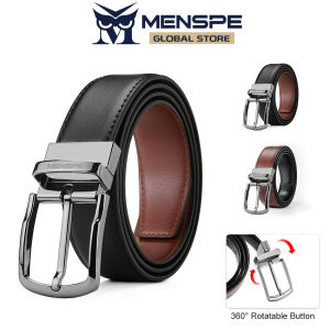 MENSPE Men Belt Outdoor Simple Belt Pin Buckle Belt Rotating Buckle Second-layer Cowhide Waistband Double-Sided Two-Color Belt Youth Sports Pant Belt Simple Nice Waistband