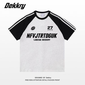 Chic Hong Kong Style Lettered Striped Short Sleeve T-Shirt for Women Creative Design Collision Color Block Crewneck Summer Wear