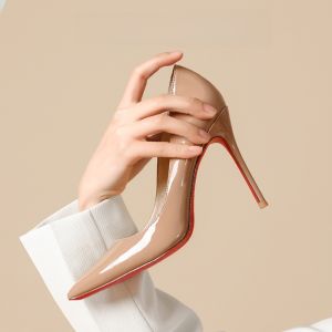 Zhou Jenny Series Boundless Magic สีนู้ด รองเท้าส้นสูงสี ผู้หญิง หัวแหลมบางของแท้ หนัง รองเท้าเดี่ยวหรูหรา