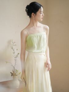 เสื้อกั๊กสายเดี่ยวสไตล์ฮันฟูสำหรับผู้หญิง ฤดูร้อน 2025 ชุดทำงาน แขนสั้น ทรงหลวม คอวี ผ้าฝ้ายผสมโพลีเอสเตอร์