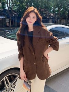 MANWUJINGLING | Bordeaux Brown Corduroy Womens Casual Suit Jacket