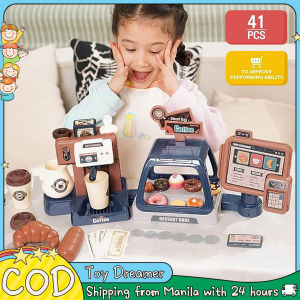 3 in 1 Toy Coffee Machine Set with Sound and Light Food Toys Kitchen Toy Set Cash Cashier Toys for Kids Girl Boy Realistic Coffee Maker for Kids Boys Girls Christmas Birthday Gifts