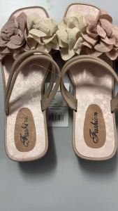 Dép Nữ Xỏ Ngón Mũi Tròn Họa Tiết Hoa Phong Cách Đơn Giản