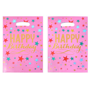 10pcs 16x25cm Happy Birthday Printed Gift Bags Plastic Candy Bag Party Loot Bags Boy Girl Kids Birthday Party Favors Supplies