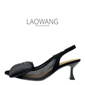 ทันสมัย รองเท้าส้นสูง ผู้หญิง 2024 New Elegance Butterfly Knot Back Empty Thin Heel Pointed Toe ตาข่าย รองเท้าแตะคลุม