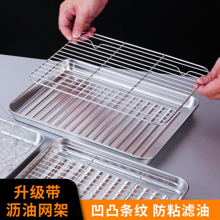 Stainless Steel Baking Tray With Rack Set - Large Rectangular Oven Pan For Roasting, Easy Clean Kitchen Dish