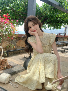 Sweet Soft Floral A-Line Dress Womens Mid-Length Korean Style Commute Spring Summer Sleeveless Gathered Waist Flying Sleeve