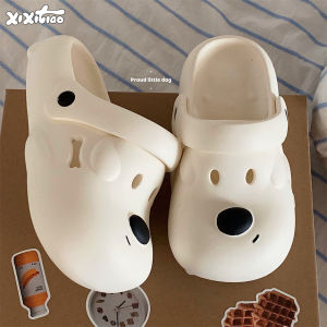 Cute Dog Head Flip Flops Women Summer Anti-Slip Student Outdoor Wear Hole Hole Beach Shoes Men Breathable Slip-On Sandals