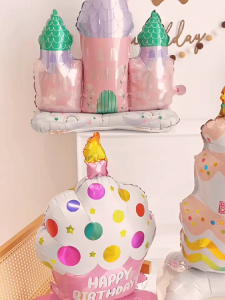 DINOSO Balon Foil Standing Bentuk Kue Ulang Tahun Boneka Beruang Bintang Cupcake Happy Birthday Dekorasi Pesta Ultah