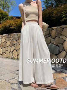 XINGJUSHE | Linen-like Tencel Summer Pants for Women Casual Comfort White