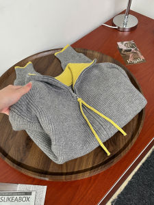 QINGNAER | Stylish Soft Loose New Style Double Zipper Long Sleeve Knit Sweater