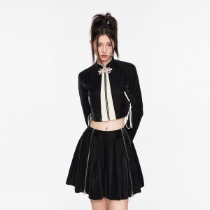 Puki New Chinese Style Stand Collar Short Jacket Casual Early Autumn Top Womens Clothing PU Leather Elastic Fiber 100%