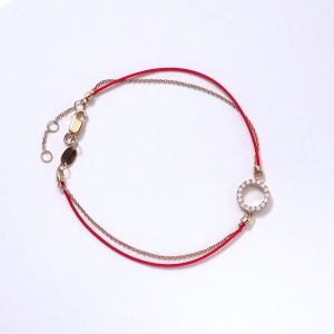 Chow Sang Sang 周生生 PROMESSA Love Knot 18K Rose Gold Diamond Bracelet with Red Thread 87102B