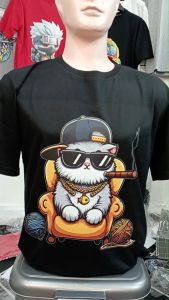 Kaos Pria 3 Dimensi Motif Kucing Santai Tshirt Oblong Katun 24s H0250 By Hans & Co
