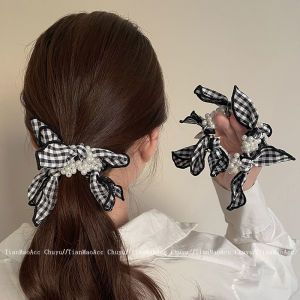 คลิปผมสไตล์เกาหลี ทรงผูกโบว์ลายผีเสื้อสีดำขาว ประดับลูกปัด เครื่องประดับผมสำหรับเด็กผู้หญิง สไตล์ลำลอง เครื่องประดับผมแบบลำลอง