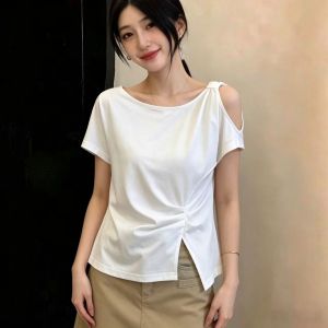AIYITI | Off-Shoulder Crew Neck Short Sleeve T-Shirt Plus Size Slimming