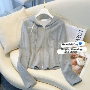 Zipper Hooded Short Fleece Open Cardigan Womens Slim Fit Long Sleeve Velvet Brushed Autumn Winter New Style Fashion Outerwear