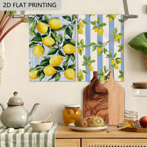 2-Pack Lemon Striped Kitchen Towels Dish Towels Hand Towels Holiday Decorative Hand Towels Soft Absorbent Drying Cloth Kitchen Decor Table Decor Kitchen Supplies Home Decor