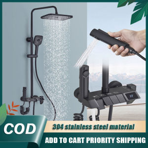 Guga shower set 304 stainless steel digital display shower 4 in 1 button shower hot and cold water inlet with faucet
