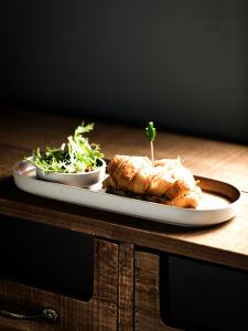 French Style Ceramic Plate Afternoon Tea Bread Dessert Plate Vintage Glaze under Color Elliptical Shape Handmade Dinnerware