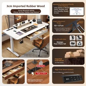 QIANTONG | Solid Wood Adjustable Table With Drawer