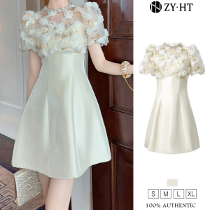 ZYHT EraVogue Womens Dress Cream Dress A-Shaped Dress Puffed Sleeve Dress Work Dress Hiso Dress Vintage Dress Dress Party Dress Evening Dress 21347