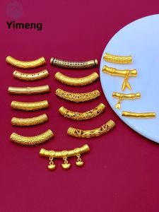 Gold Plated Sand Gold Hollow Bent Tube Bracelet Necklace Pendant Bell DIY Accessories Bamboo Heart Joint Tube Fashion Jewelry