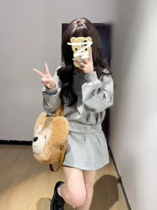 Váy Nỉ Có Mũ Màu Xám Kiểu Pháp Cho Nữ Mùa Thu 2025 Váy Ngắn Eo Cao Dáng Chữ a Bằng Cotton Polyester Dài Tay Thường