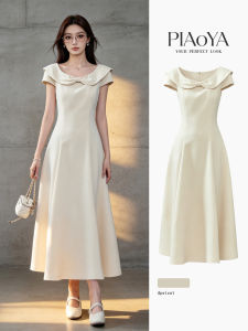 PIAOYA | Apricot Bow New Summer Waist-Cinching A-Line Dress