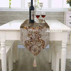 Table Runner Taplak Meja Beludru Suede Minimalis Mewah 150 180 210 250 300 350 cm 4 6 8 10 Kursi