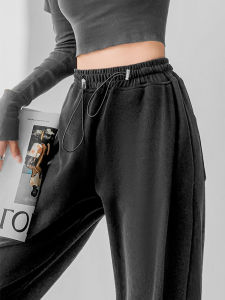 กางเกงกีฬาขายาวสีเทาทรงตรงหลวมๆ สไตล์ฮาราจูกุสำหรับผู้หญิง กางเกงขายาวทรงตรงทรงสลิมสไตล์ฮาราจูกุ รูปปมสัตว์น้ำ มีเชือกผูก