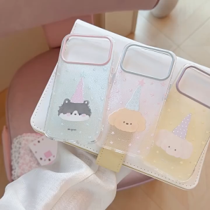 Glitter Texture Cartoon Party Puppy Cat Clear TPU Phone Case For iPhone 17 16 15 14 13 Pro Max