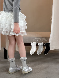 Princess Lace Edged Girl Socks Spring Autumn Korean Style Mid-Calf Childrens Socks Combed Cotton Polyester Spandex Baby Girls