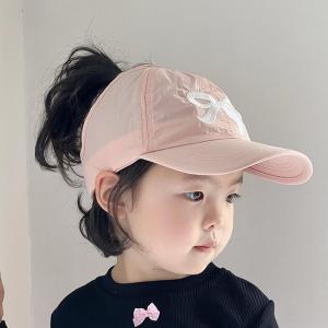 Cute Kids Baseball Hat Visor Waterproof Bow Tie Sun Cap Toddler Girls High Ponytail Hat Summer Beach Hat Adjustable Age 2-5