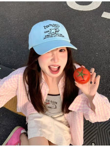 Cute Shark Letter Embroidery Baseball Cap Womens Face Slimming Spring Summer New Korean Style Casual Duckbill Hat Cotton Material