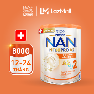 Sữa bột Nestlé NAN INFINIPRO A2 bước 2 800g nhập khẩu Thụy Sĩ với công thức đầu tiên chứa đạm A2 6HMO & Lợi khuẩn kép