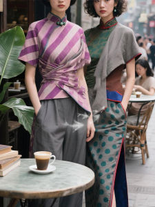 Retro Chinese Style Young Womens Shirt Luxury Sensation Short Sleeve High Waist Slim Fit Casual Shirt for Autumn 2025