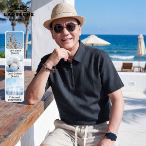 LAOYECHE | Linen New Chinese Style Short Sleeve Polo Shirt for Middle-aged and Elderly Men