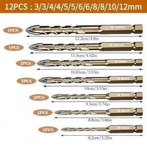 12PCS Hexagonal Shank Tile Drill Set Glass Drill Masonry Drill Bit Set 3-12 mm Drill Ceramic Drill Tile Drilling Tools Set
