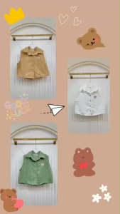 TW21765 เสื้อคอปก แขนกุด แต่งโบว์ปก ผ้าลูกฟูก ..