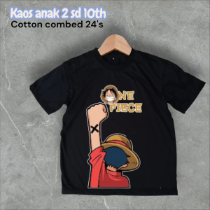Kaos Anak Laki-laki One Piece Lengan Pendek Bahan Cotton Combed 24s Warna Biru Ukuran 2-10 Tahun