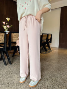 High Waist Straight Leg Wide Leg Pants for plus Size Women Summer Thin Ice Suit Commute Korean Style Loose Fit Polyester Fiber