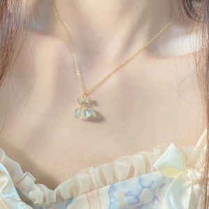 MIAOYA สร้อยคอผีเสื้อระฆังคริสตัลเกาหลีจี้รูปดอกไม้บานเชอร์รี่ผู้หญิงของขวัญ BFF