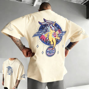 Bandai | 2026 Anime Digimon Gabumon Harajuku Men Vintage Summer T-shirt Loose Women Streetwear Casual Sports Cotton Short-sleeved Tee Top